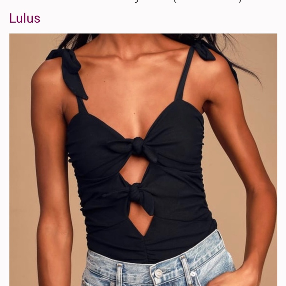 Lulu's Black Eye On Me Mesh Tie-Front Ruched Bodysuit